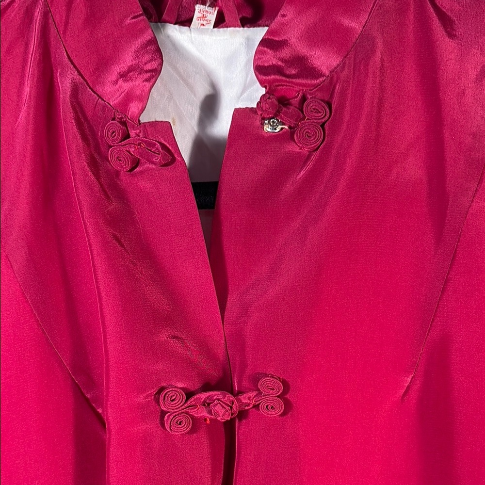 Vintage silky Chinese Pink Women's Robe. Frog closure. Small damage inside A2 - Picture 3 of 10